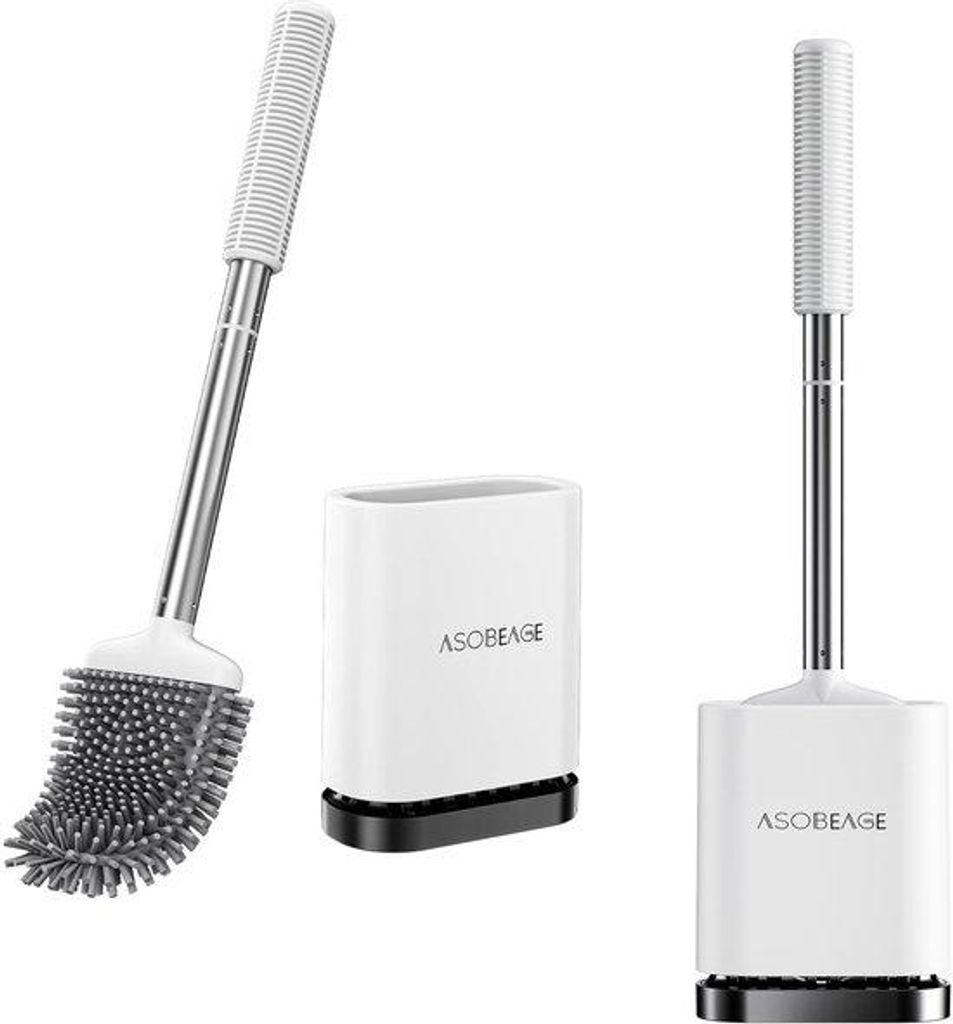 Silikon Toiletbürste: flexibler Kop, Edelstahl-Griff, Wandmontage, schnelles Trocknen, 2er Pack, weiß