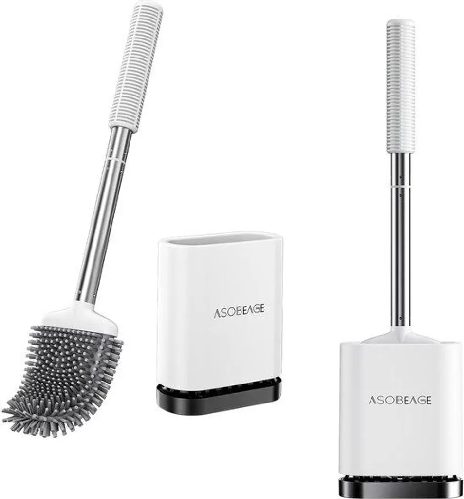Brosse de toilettes silicone blanc à fixation murale, séchage rapide x2