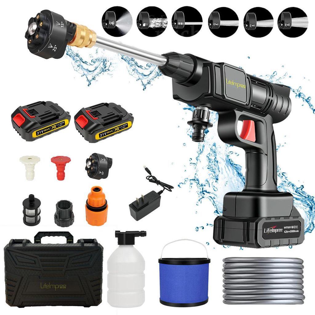 7MAGIC Akku Hochdruckreiniger, Max 30 Bar Mobiler Hochdruckreiniger mit 12Ah Akku, Bürstenloser Motor, 6-in-1 Multi-Sprühdüse für Auto, Terrasse