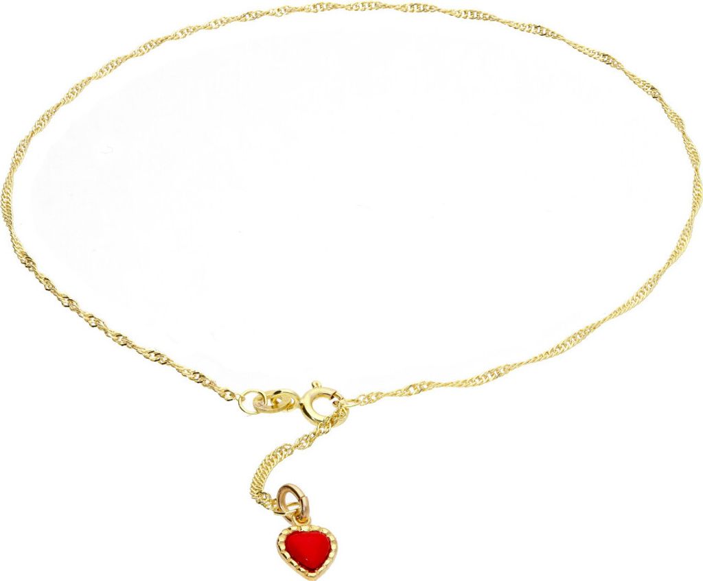 Fußkettchen echt Gold 333 (8kt) 25 cm mit Anhänger Herz Koralle