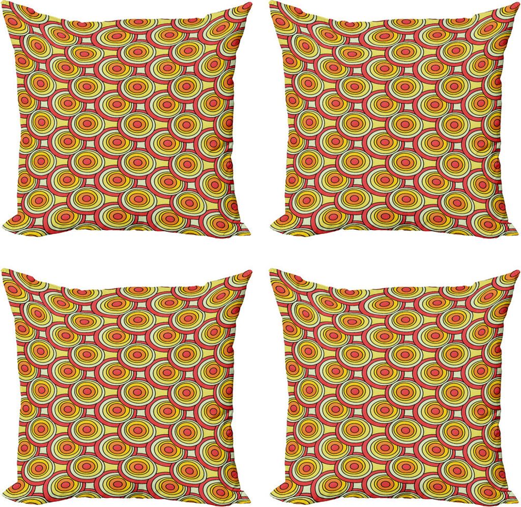 ABAKUHAUS Retro Kissenbezug Set (4 Stück), Kreise in warmen Pastelltöne, Moderner Doppelseitiger Digitaldruck, 50 cm x 50 cm, Mehrfarbig
