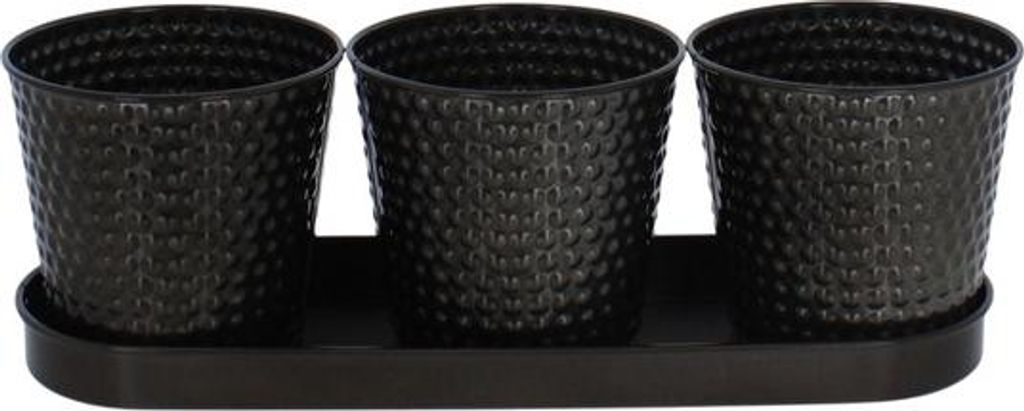 3 Pflanztöpfe mit Abtropfschale - silber - ca. 10 x 8 x 10,6 cm