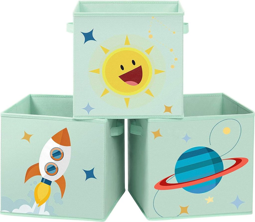 Stoffen Aufbewahrungsboxen Set von 3 - Spielzeug Organizer faltbar - Kinderzimmer - Spielzimmer - Schlafzimmer - 30 x 30 x 30 cm - grün