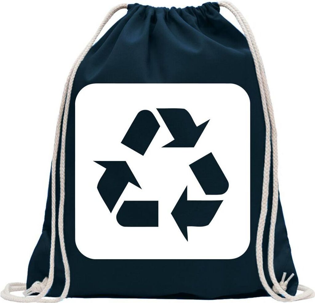 Kiwistar - Turnbeutel - dunkelblau - Recycling Entsorgung Piktogramme - Fun Rucksack Sport Beutel Gymsack Baumwolle mit Ziehgurt
