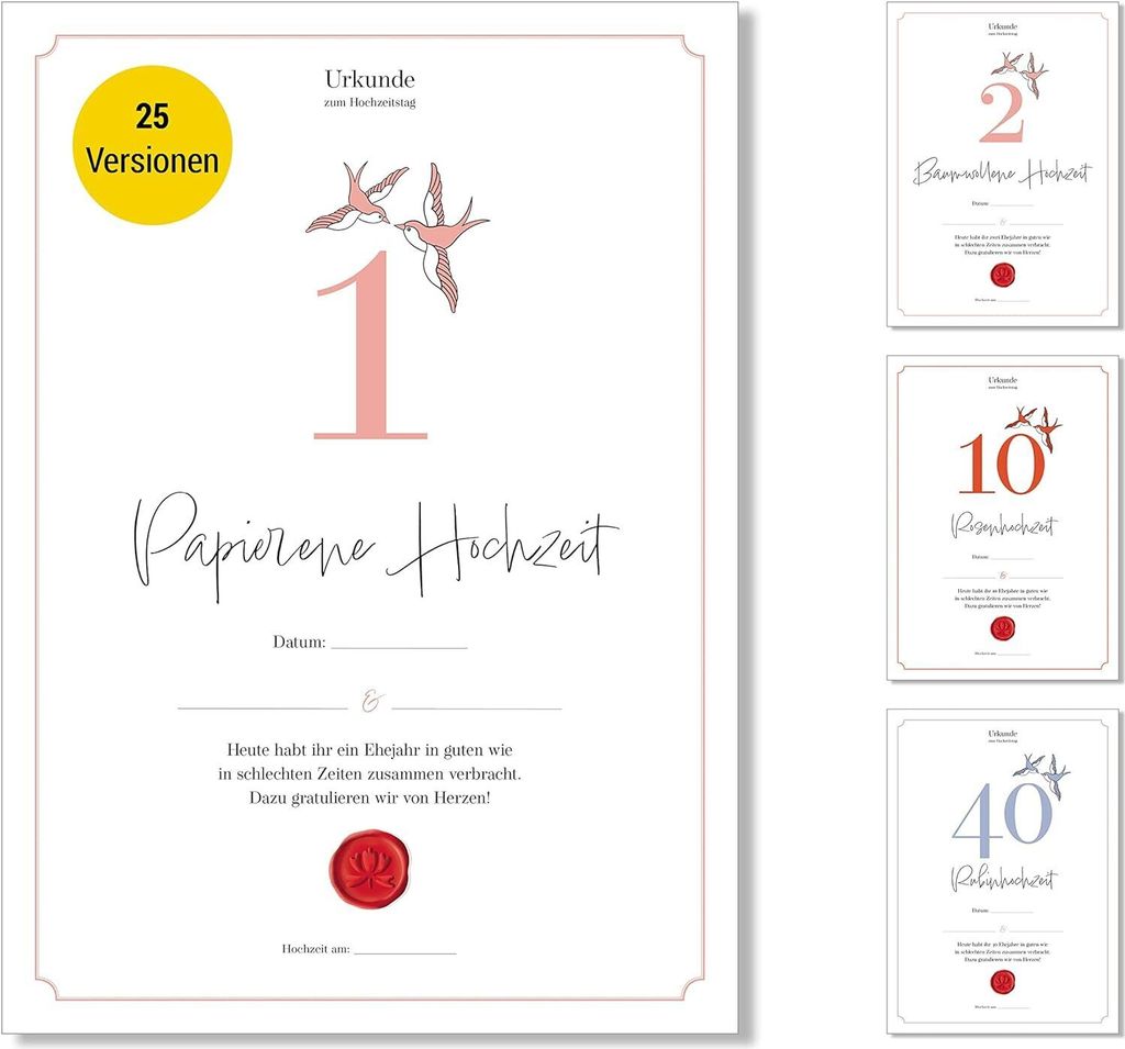 Frank Paperman | Geschenk zum 1. Hochzeitstag | Ehejubiläum | Papier Hochzeit | Urkunde Hochzeitstag | klassisch | Vordruck im DIN-A4-Format