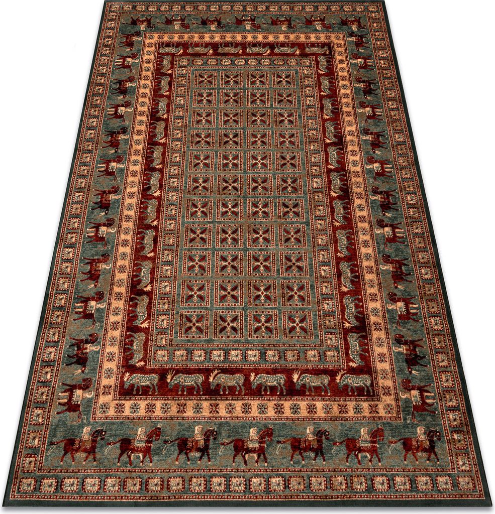 Wollteppich KASHQAI 4301 401 orientalisch, Rahmen grün / Terrakotta Grün 67x275 cm