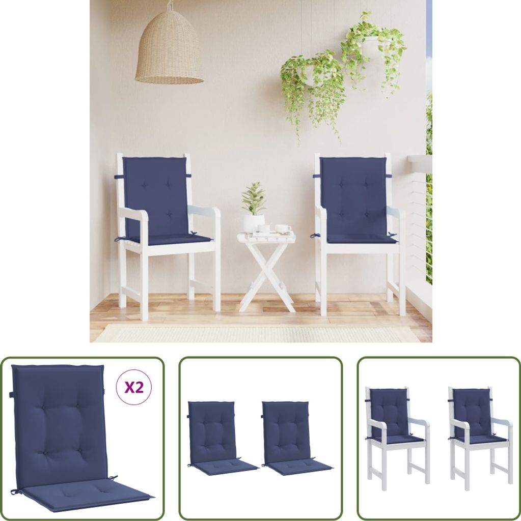 The Living Store Niedriglehner-Auflagen 2 Stk. Marineblau Stoff