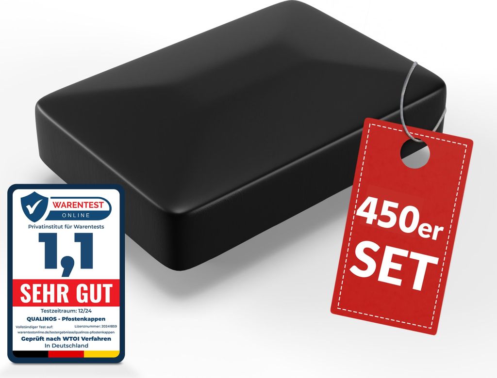 Qualinos Pfostenkappen 60x40 mm Walmdach Pyramide Schwarz 9005 (450 Stück) – Abdeckkappen für Doppelstabmattenzaun