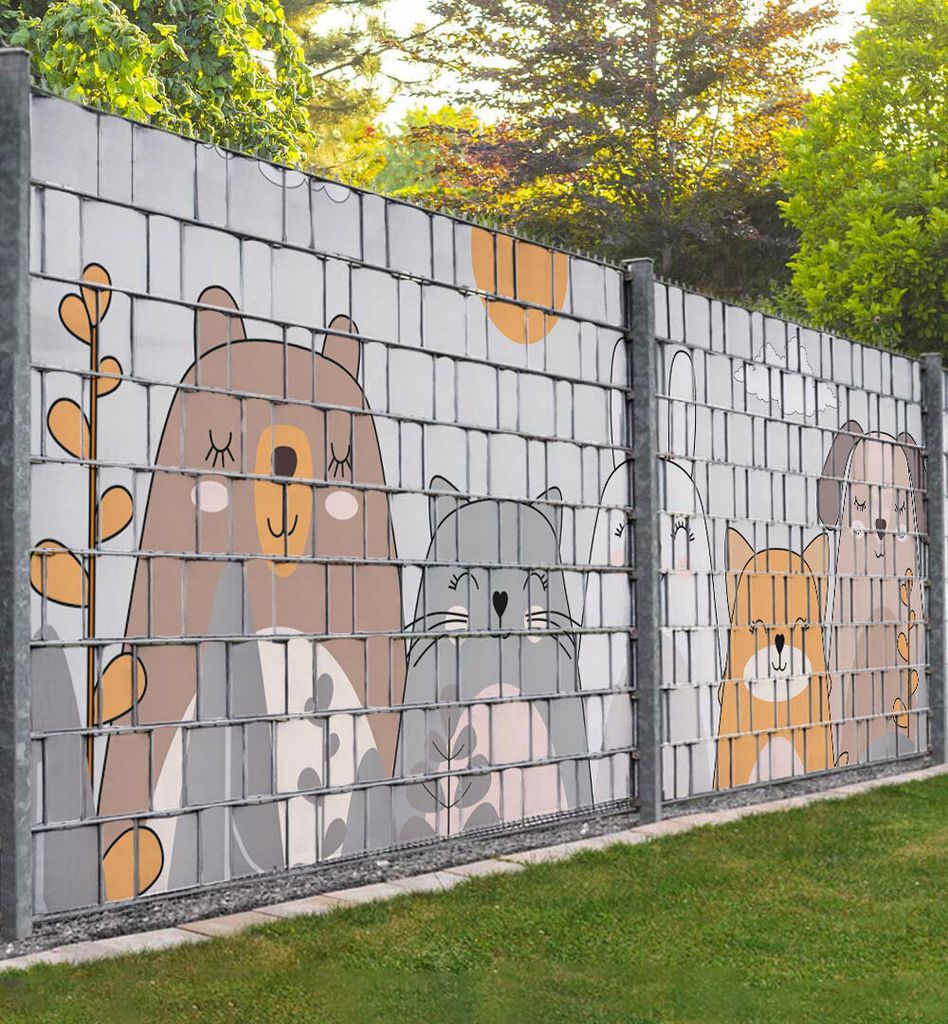 Sichtschutzstreifen süße Tiere im Wald Sichtschutz Garten Zaun - Teil1 - 250x180cm