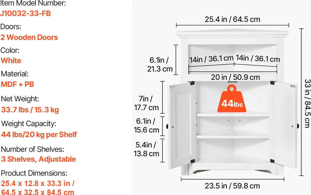 Armoire de cuisine indépendante VEVOR 3 niveaux rangement d'angle blanc - 7