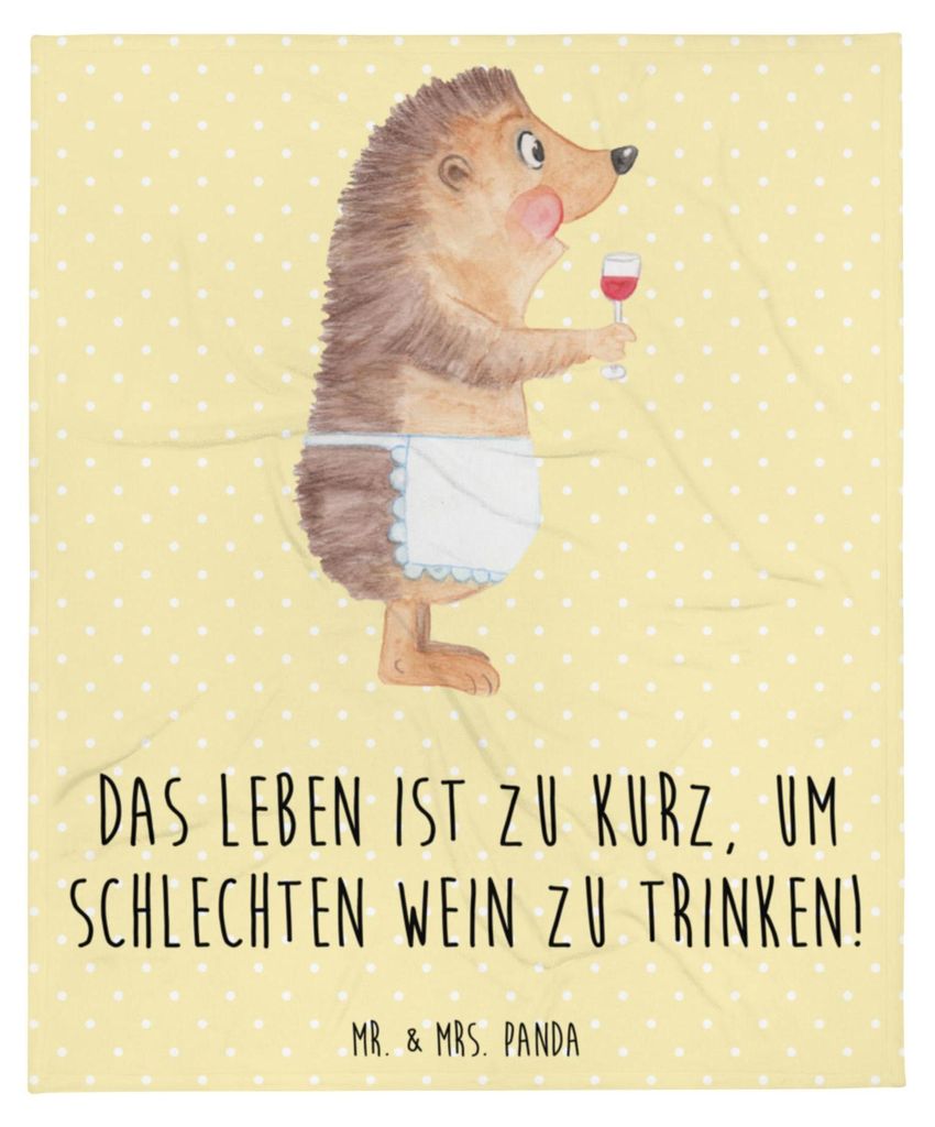 Mr. & Mrs. Panda Flauschige Decke Igel Wein - Gelb Pastell - Geschenk, Tagesdecke, Kuscheldecke, Rotwein, Spruch, Bettdecke, Weinglas, trinken, Bet...