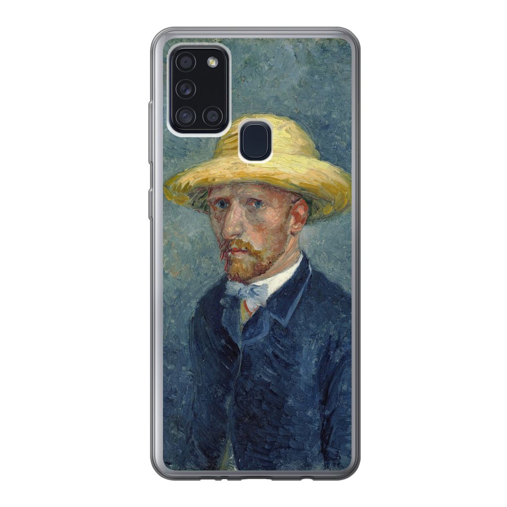 MuchoWow Handyhülle Schutzhülle Hülle für Samsung Galaxy A21s Selbstbildnis mit Hut - Vincent van Gogh Silikon Softcase Handy Hülle - Hartsc...