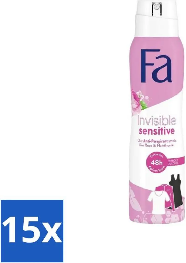 Fa Invisible Sensitive Spray 150ml: Protezione 48h Anti-Macchie - Pack 15