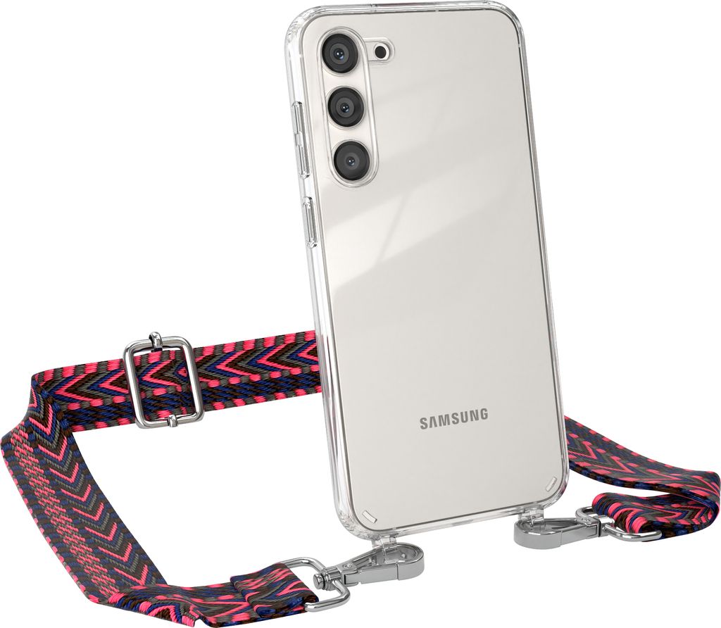 EAZY CASE Handykette - Verstellbarer Trageriemen kompatibel mit Samsung Galaxy S23 Plus, Handykordel mit transparenter Silikon-Hülle, Band in Rosa
