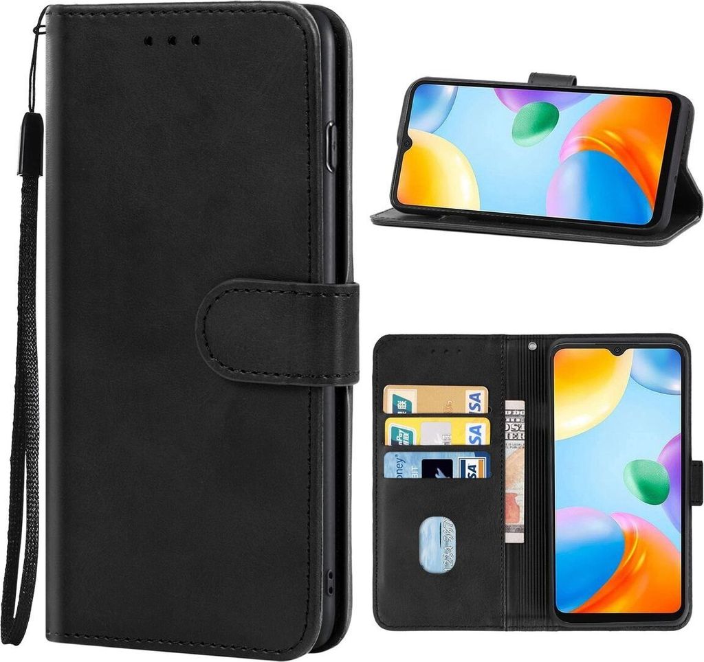 König Design Hülle kompatibel mit Xiaomi Redmi 10C Kunstleder Handyhülle - Handy Case Schwarz
