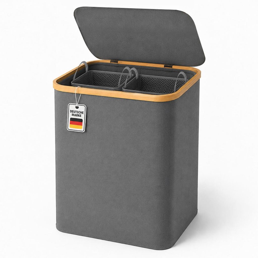 Roxlin Wäschekorb XXL 150L faltbar Bambus mit Deckel und 2 Produktbild 