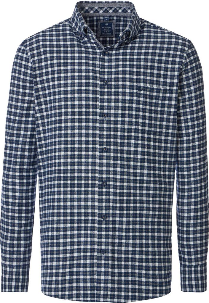 REDMOND Herren Flanellhemd Langarm Button-Down Modern Blau Karo 3XL