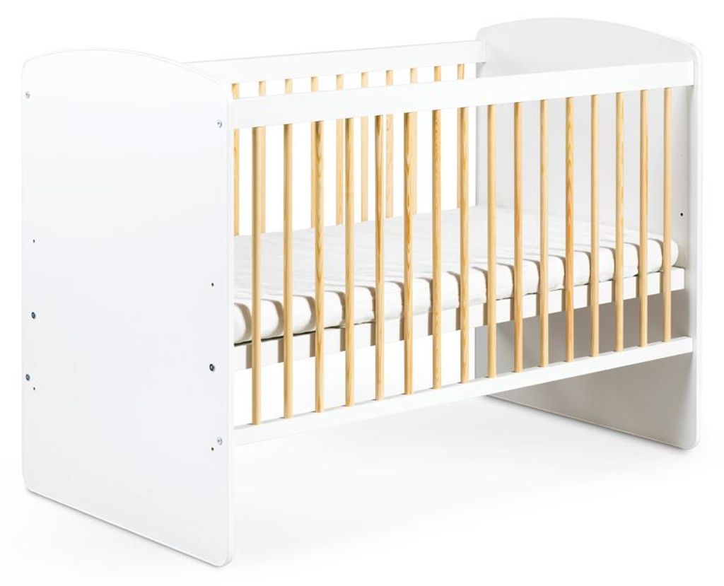 Babybett 120x60 cm Weiß/Kiefer höhenverstellbar mit Produktbild 