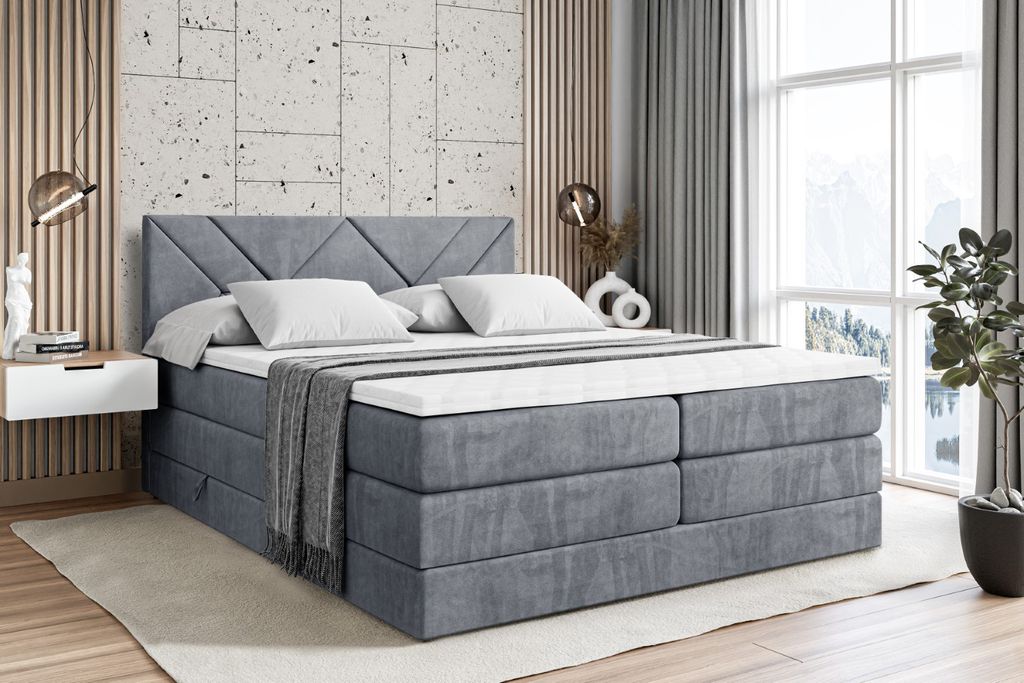 ALTDECOR Boxspringbett mit H3 Matratze-Bonellfederung, H4 Multipocket-Matratze (20 cm hoch) PUR, Topper (5 cm hoch), Polsterbett mit Kopfteil und B...