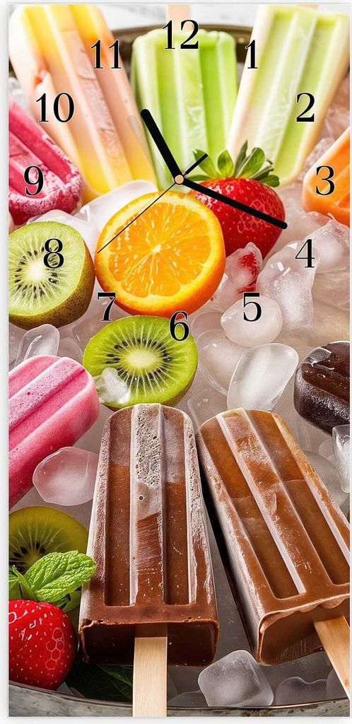 Wanduhr aus Glas mit Motiv Sommerliches Eis- 30 x 60 cm - inkl. Aufhängesystem