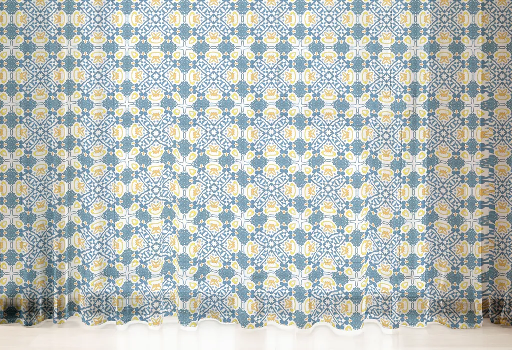ABAKUHAUS Arazzo Azulejo, motivo portoghese con piastrelle in ceramica e arabeschi etnici ottomani, tessuto in raso setoso per soggiorno e camera da letto, 135 cm x 274 cm, arancione pallido e blu petrolio - 3