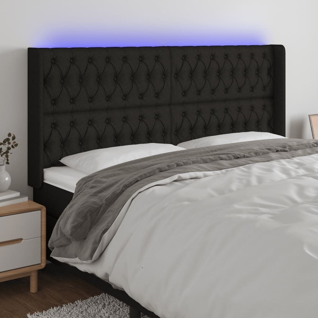 "Rabatt" LED Kopfteil modern - Kopfteil für Bett - Schwarz 203x16x118/128 cm Stoff - Kopfteile CC4986