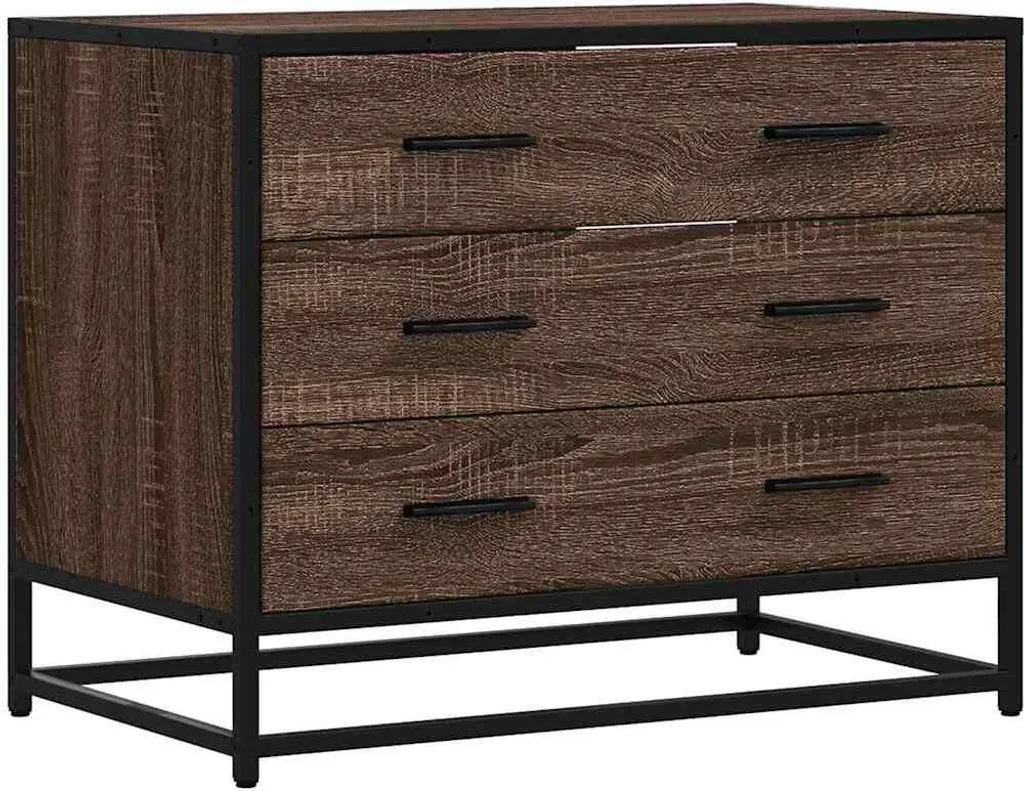 Cassettiera Elegante Rovere Marrone 70x41x56 cm | Mobile Design 3 Cassetti