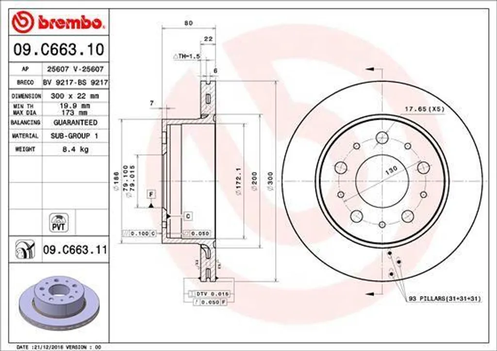 Disque de Frein Avant pour Peugeot Boxer et Fiat Ducato Brembo 300mm