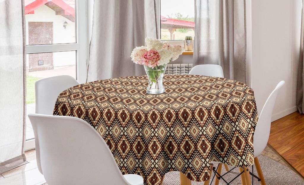 ABAKUHAUS Ethnisch Runde Tischdecke, Jagged Traditionelle Formen, Kreis Tischdecke Abdeckung für Esszimmer Küche Dekoration, 150 cm, Mehrfarbig