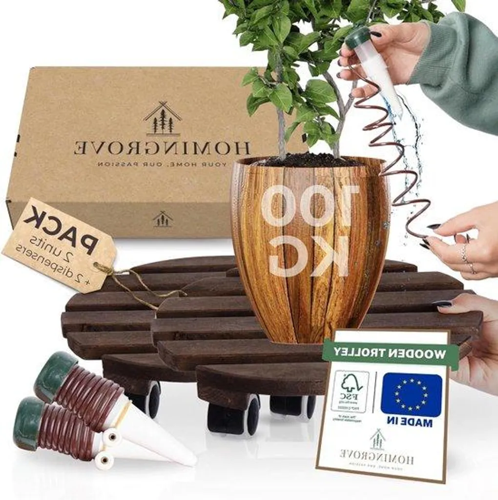 Fini les pots lourds : Enrouleur de jardin 100 kg en chêne avec roues
