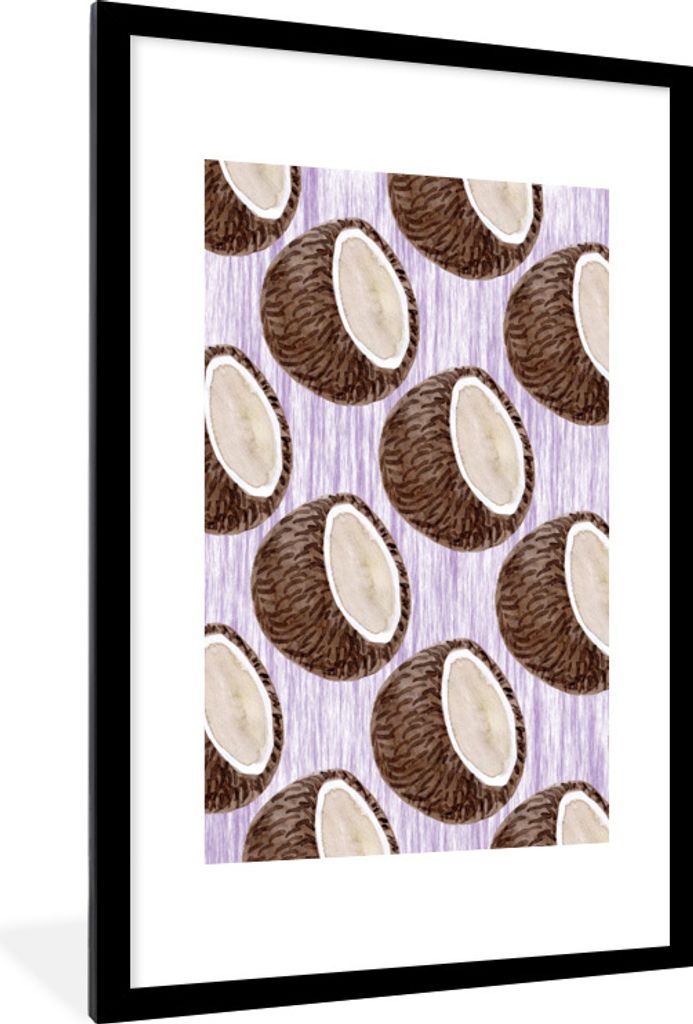 MuchoWow Gerahmtes Poster Kokosnuss - Frucht - Lila 60x90 cm - Poster mit Schwarzem Bilderrahmen Wandposter Rahmen Foto Bilder - Dekoration - Wan...