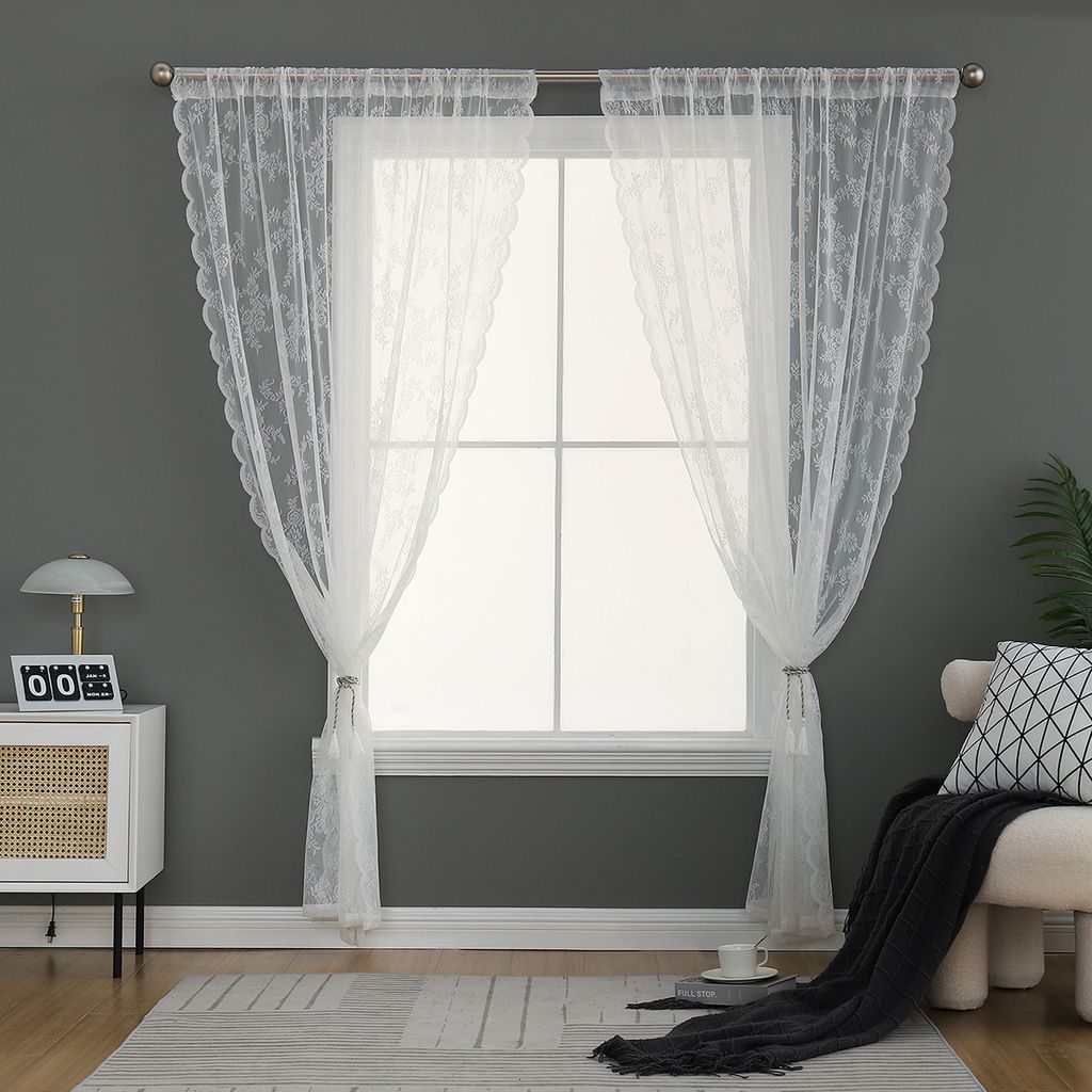 gardinen transparent vorhang blumen spitze voile kräuselband für wohnzimmer  schlafzimmer, 145x244cm