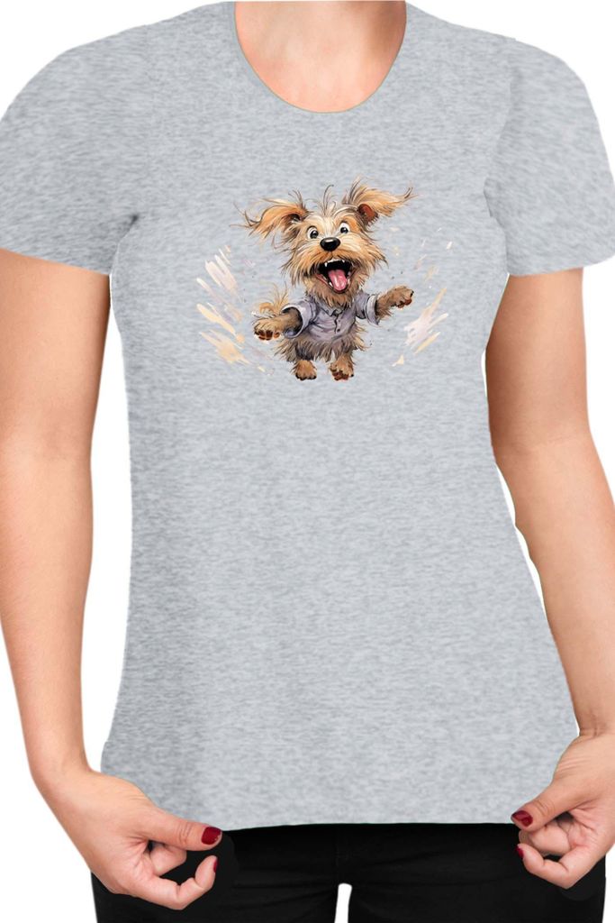 Damen T-Shirt Funny Dogs Breeds Yorkshire Terrier Dog Breed, Lady XS / Grau