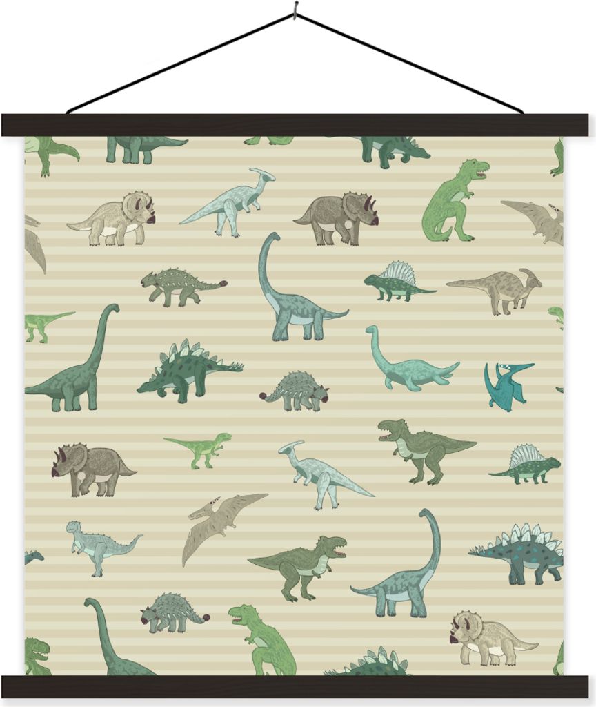MuchoWow Textilposter Dinosaurier - Braun - Grün - Jungen - Mädchen - Kinder 90x90 cm mit schwarzem Rahmen - Magnetisches