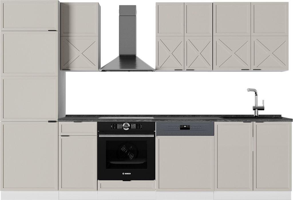 Küchenzeile Vicco Fame-Line GrauBeige/Weiß 300 cm , AP Anthrazit, Model 50542