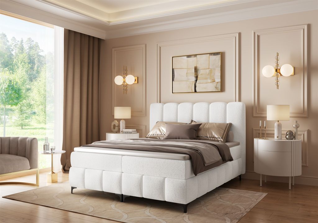 Boxspringbett Schlafzimmerbett ISABEL 120x200cm in Stoff Prime Creme