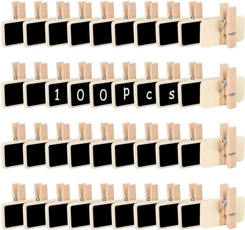 100 Stück Mini-Holztafeln, Mini-Präsentationstafeln mit Klemmen, Mini-Notiztafeln, Mini-Tafeln für Notizen