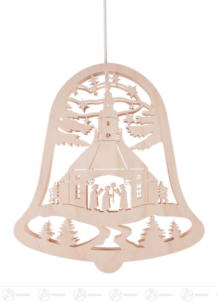 Fensterschmuck Fensterbild Glocke mit Seiffener Kirche, elektr. Beleuchtung Breite x Höhe ca 28 cmx34 cm NEU