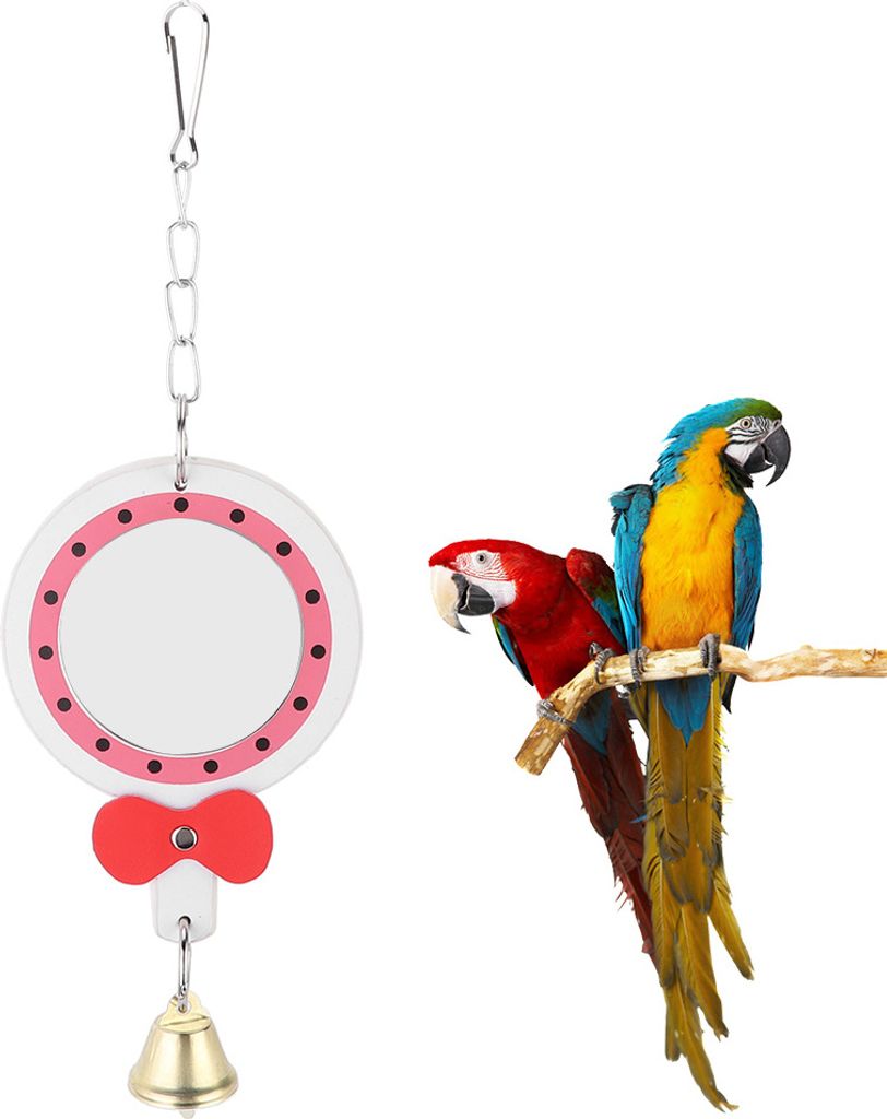 Swing Hanging Lederspiegel Spielzeug mit Glocke für Papageien Vogelkäfig Dekoration Accessoire