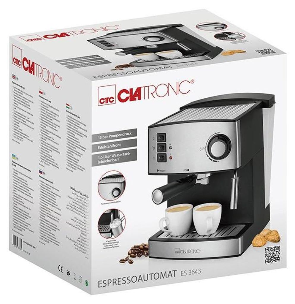 Clatronic ES 3643 schwarz-inox Espressoautomat 15 Bar Immagine del prodotto 