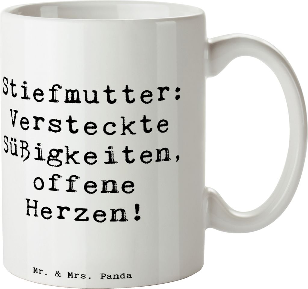 Mr. & Mrs. Panda Kaffeetasse Spruch Stiefmutter Herzen - Weiß - Geschenk, Stiefkind, Pott, handgemacht, haferl, Tasse mit Motiv, Bonusmutter, Gesc...