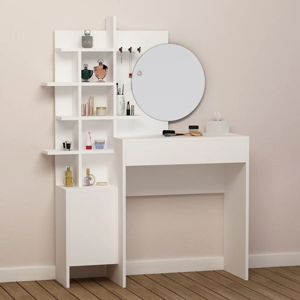 Coiffeuse en Mélamine Blanche Haute Résistance - Design Skye Decor