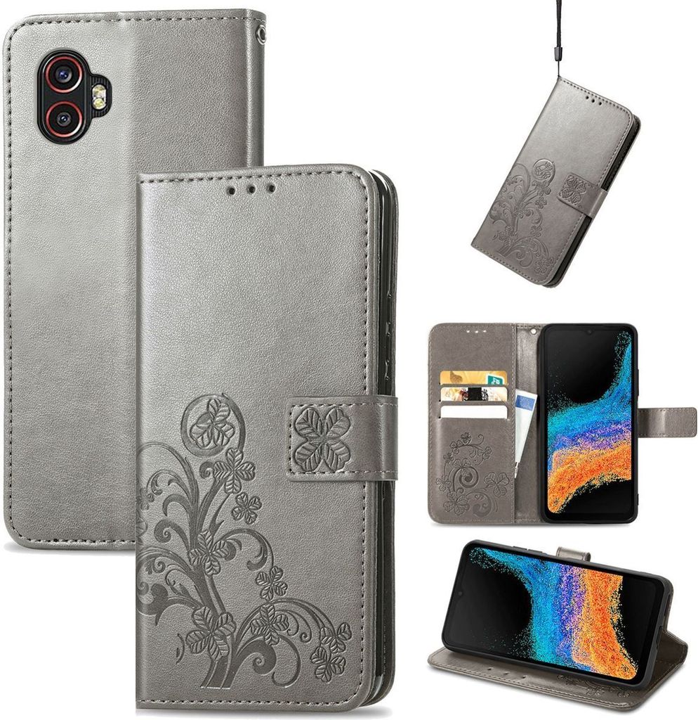 König Design Hülle kompatibel mit Samsung Galaxy Xcover 6 Pro Kunstleder Handyhülle - Handy Case Grau