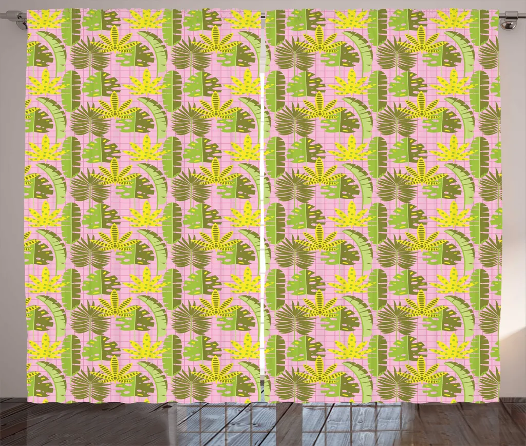 Rideaux de Salon aux Motifs Tropicaux et Carreaux Rustiques 280x225cm