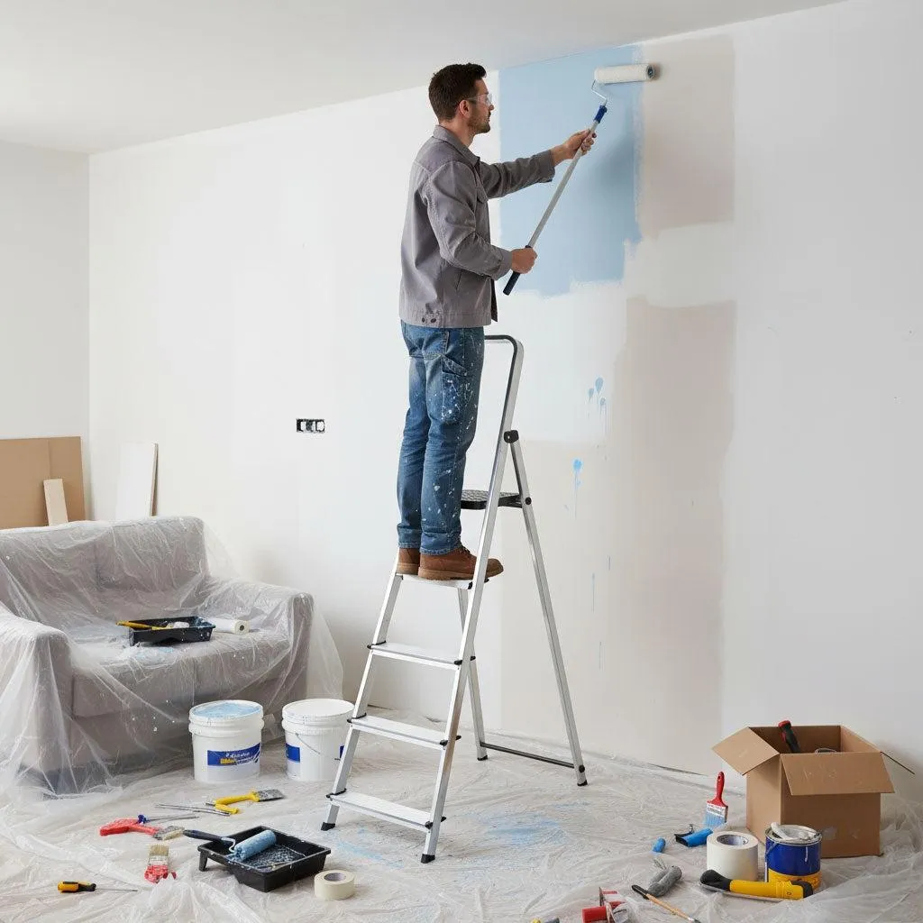 Escabeau 5 marches en aluminium pliable et stable pour la maison