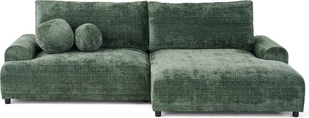 Lisa Design Nelly - rechts 4-Sitzer Schlaffunktion und Bettkasten aus strukturiertem Samt , Grün