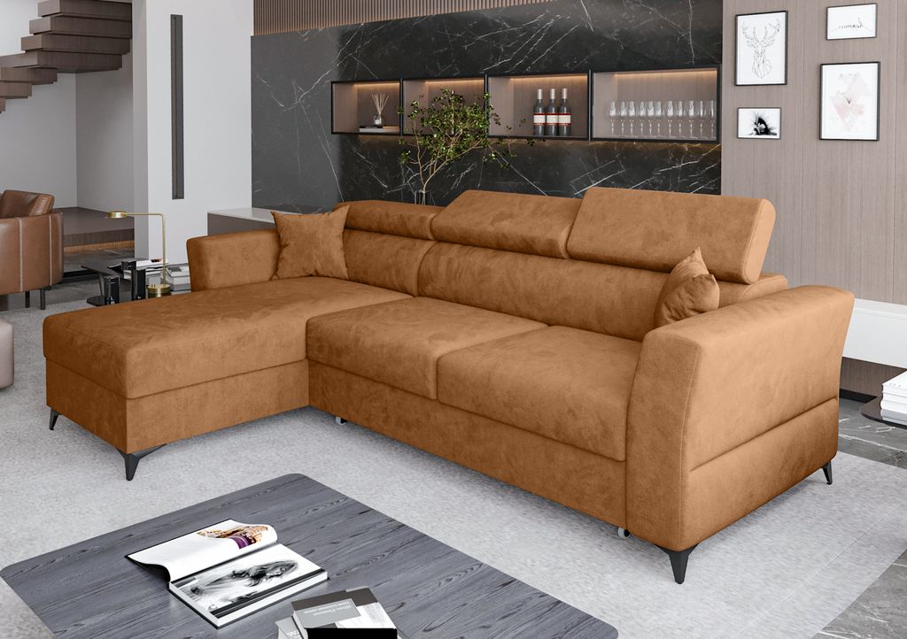 AX LIVING Ecksofa klein mit Schlaffunktion Ribella – 265 cm breit, Bernstein Links