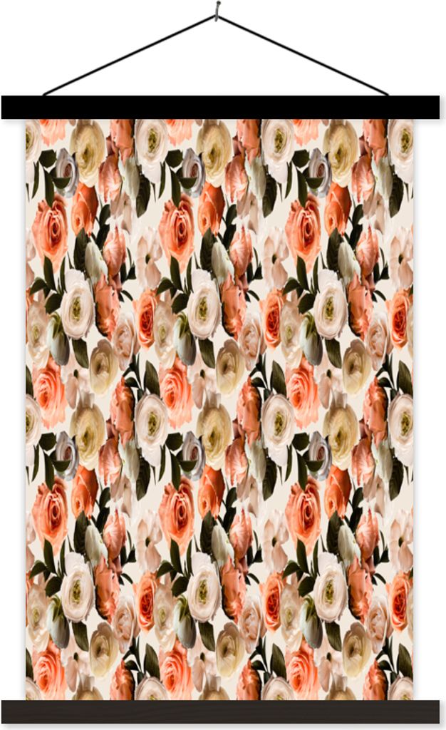 MuchoWow Textilposter Blumen - Rosen - Farben 60x90 cm mit schwarzem Rahmen - Poster Wohnzimmer