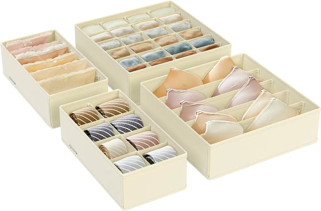 Set de 4 Boîtes de Rangement RUS04M Beige pour Tiroir et Penderie