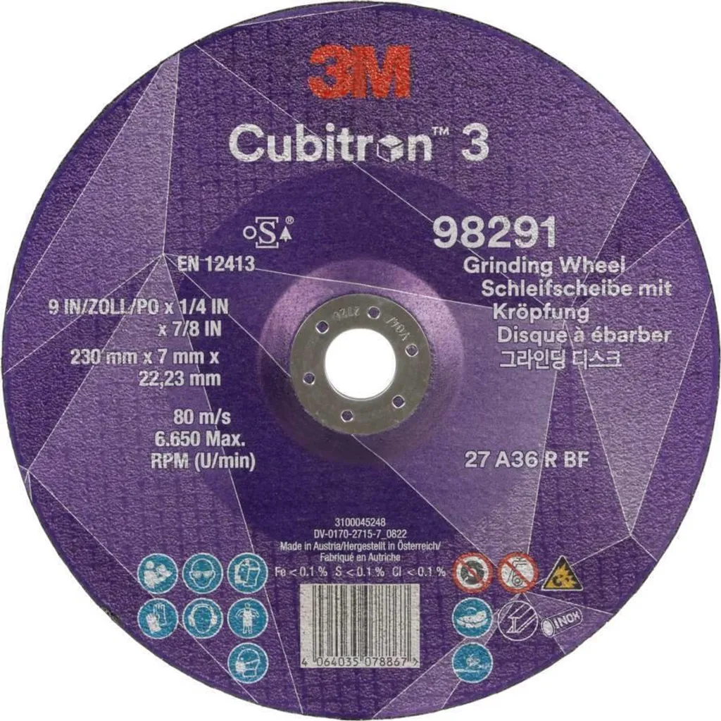 3M 98291 Cubitron 3 Disco Abrasivo 230mm per Inox e Leghe | 10 pz